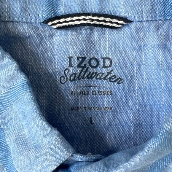 Izod Button Up Size Large Short Sleeve Shirt Blue Checkered Plaid Casual Light - Picture 4 of 4